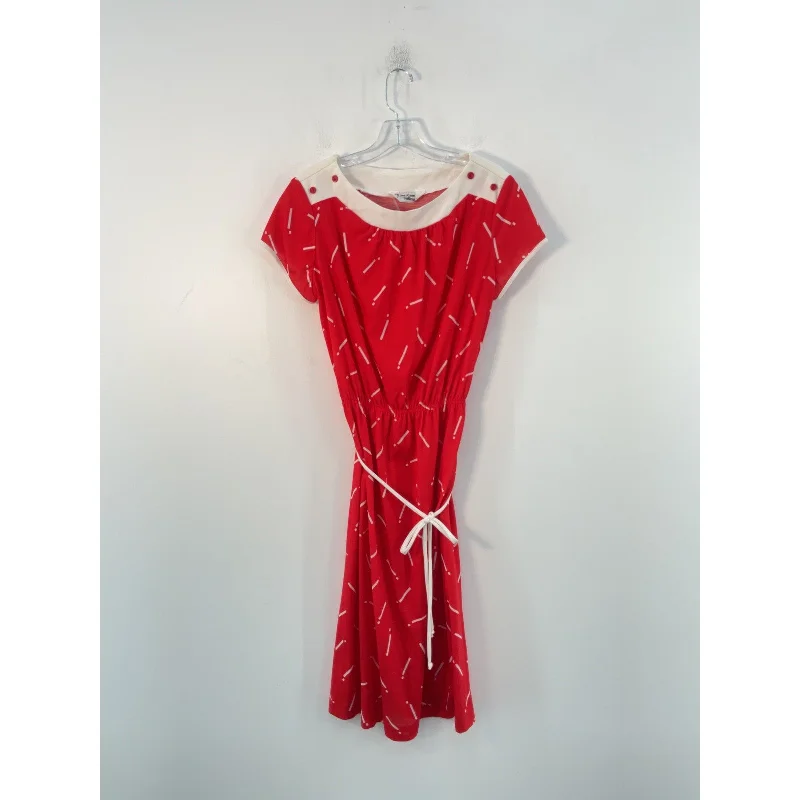 VTG 80s Mari Lynn Fashions A-Line Midi Dress - Red White, Women's Size M