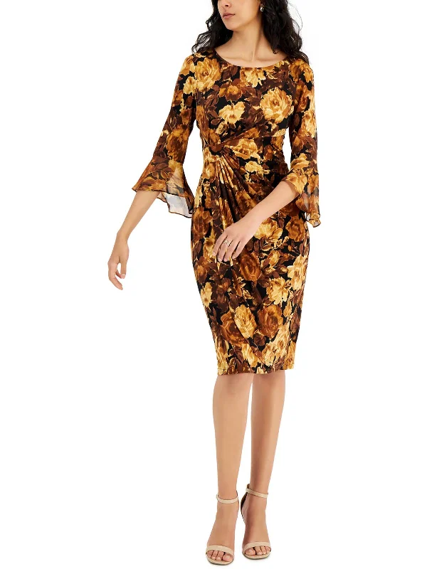 Womens Faux Wrap Midi Cocktail and Party Dress