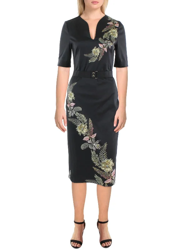 Womens Floral Midi Bodycon Dress