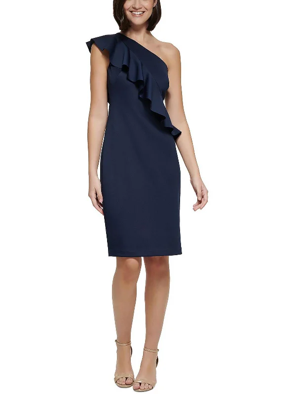 Womens Ruffled Midi Cocktail and Party Dress