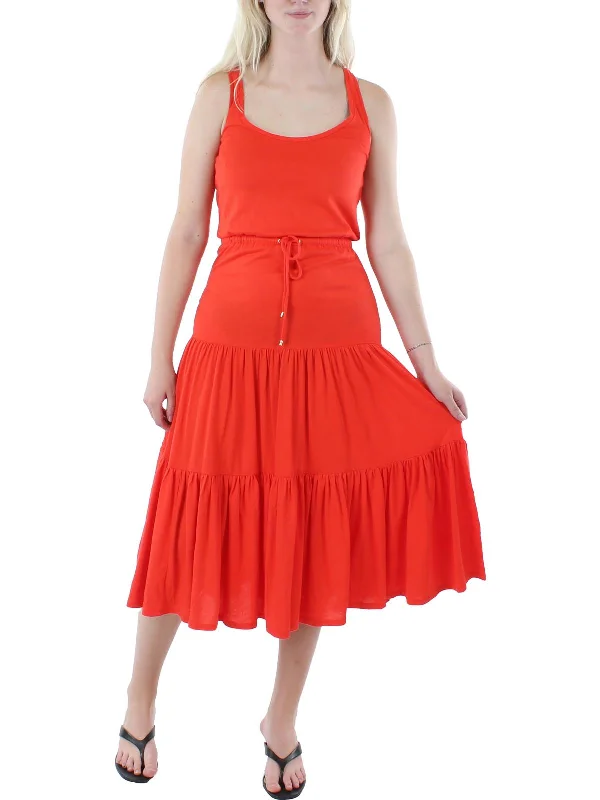 Womens Tiered Sleeveless Midi Dress