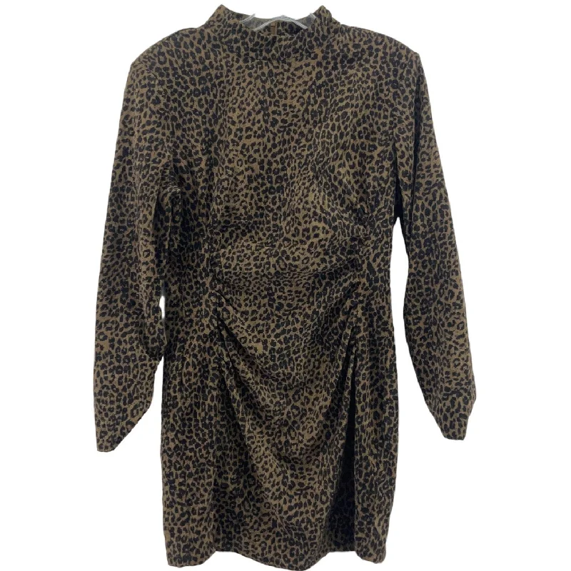 Zara Midi Sheath Leopard Print Women's LS Dress L Brown/Black NWT Polyester